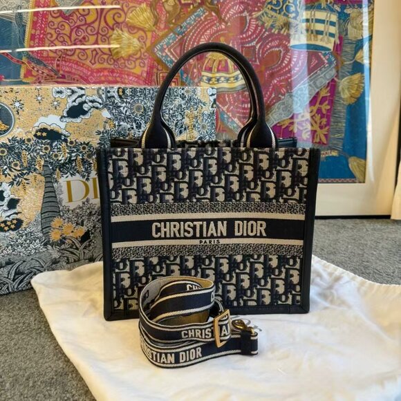 Authentic Christian Dior Book Tote Bag with Oblique Jacquard & Adjustable Strap - Picture 1 of 3